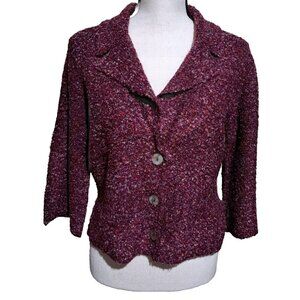 JH Collectibles Purple Tweed Cropped Cardigan 2 Button Front 3/4 Sleeve SZ Large